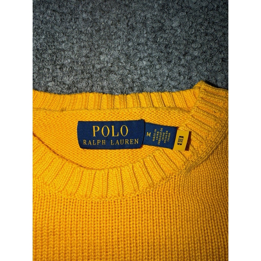 Polo Ralph Lauren Yellow Tight-Knit Crew Neck Pullover Sweater Men's M - Picture 3 of 7